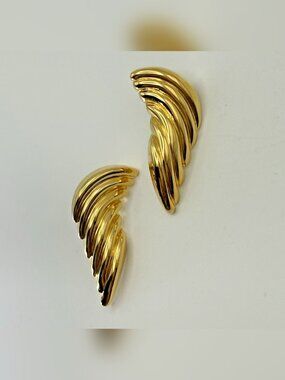Nadri Gold Tone Angel Wing Earrings Vintage Style Clip On Statement